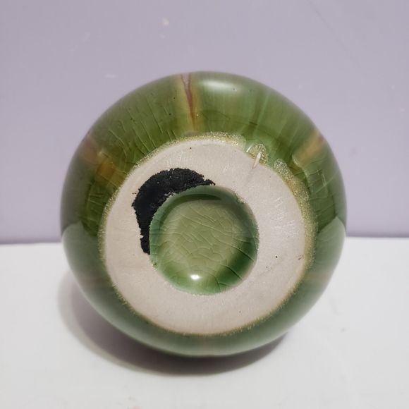 Pottery Bud Vase Green Tan Drip Glaze 5"×3.5" - Picture 4 of 7